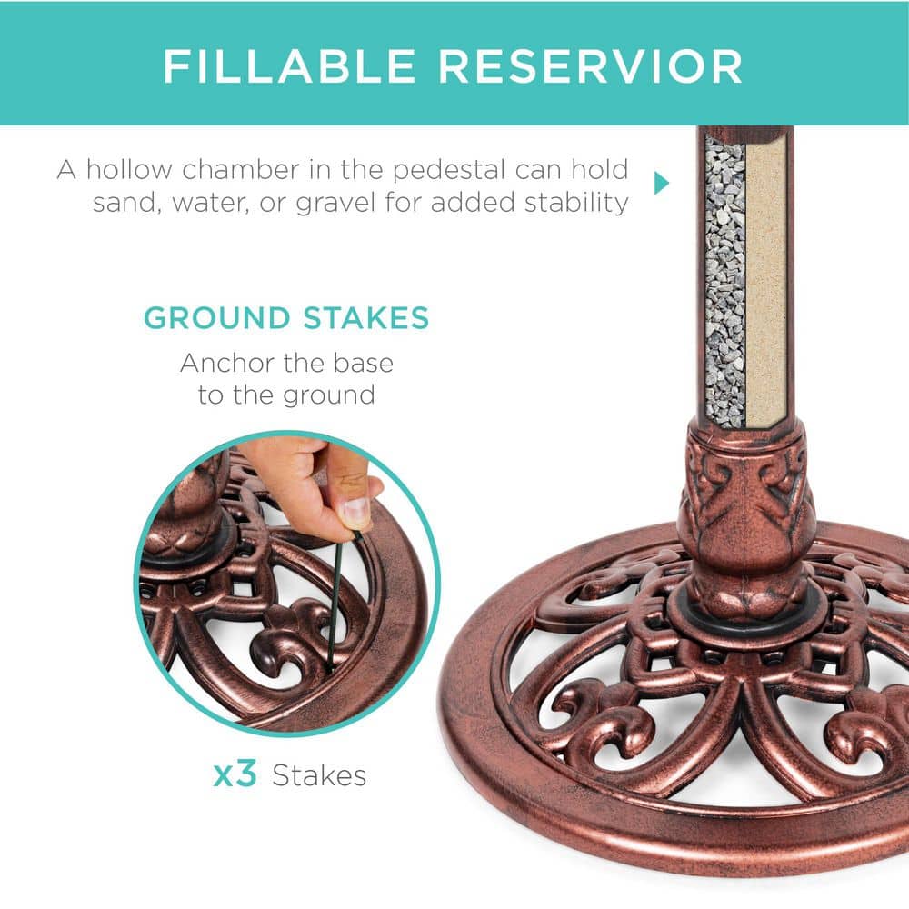 Apricot Antique Finish PVC Pedestal Bird Bath with Fleur-de-Lis Accents