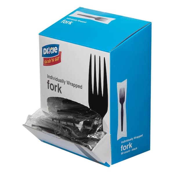 DIXIE Grab'N Go Black Wrapped Disposable Polystyrene Forks, 90/Box
