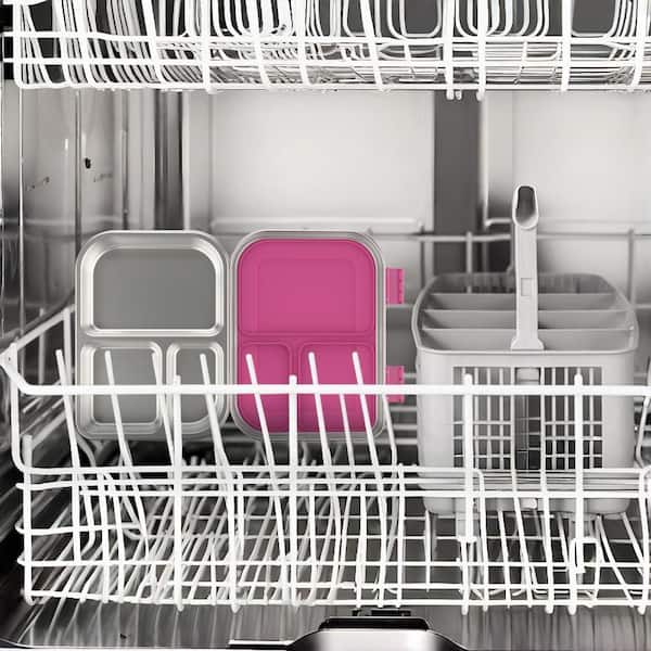 Stainless Steel Bento Box with 3 Compartments, Leak Proof Lid, for School and Office, Dishwasher Safe, Pink
