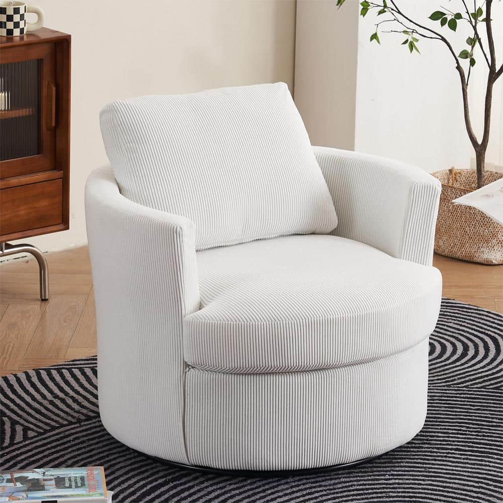 Beige Polyester Swivel Barrel Chair (Set of 1)