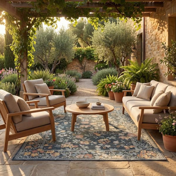 Selorae Transitional Blue 3 ft. x 8 ft. Outdoor Runner Rug