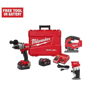 M18 Fuel 18-Volt Lithium-Ion Brushless Cordless 1/2 in. Hammer Drill Driver Kit W/M18 FUEL Router & M18 FUEL Jig Saw