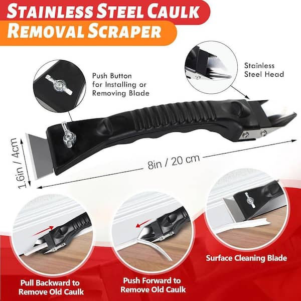 Caulking Tool Kit - Silicone Caulking Remover Tool with 4 Pcs Sealant Finishing Tools, 5-in-1 Caulking Tools Kit Grout Removal Scraper Tools for Bath Window Sink