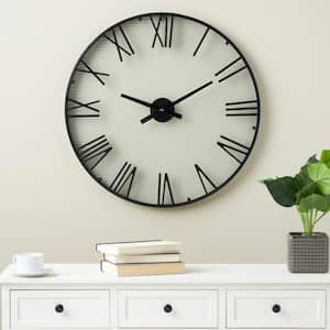 Black Metal Wall Clock with Clear Glass Clock Face