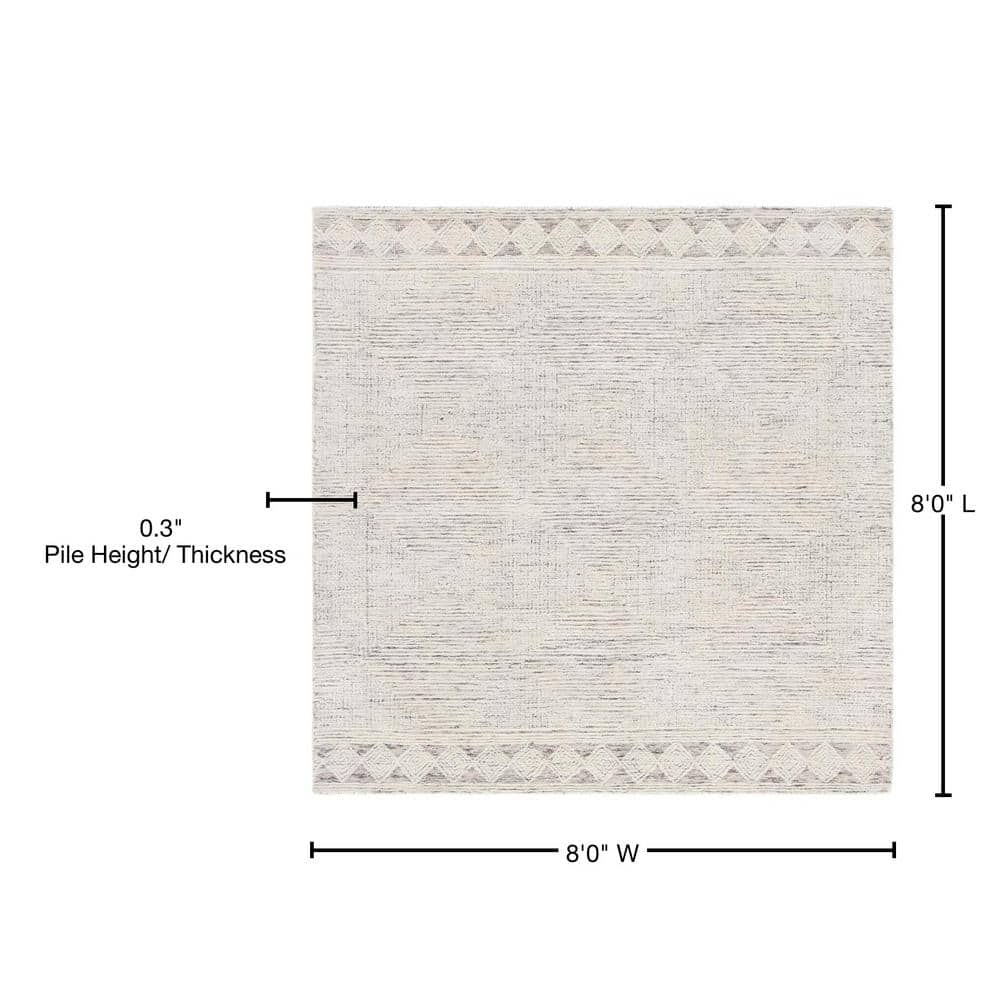 Ivory and Grey 8' Square Hand-Tufted Wool Abstract Area Rug