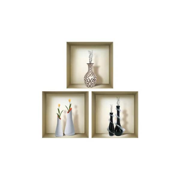 HomeRoots 20 in. x 20 in. Brown, Black Faux Niche Peel and Stick Wall Art 3-Piece