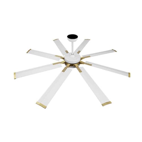 96 in. (8 ft.) Indoor Aluminum Blades Ceiling Fan with Remote, White and Gold Lighting