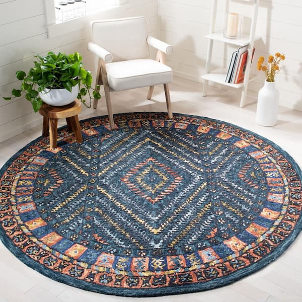 Aspen Rust/Green 7 ft. x 7 ft. Round Border Diamond Area Rug