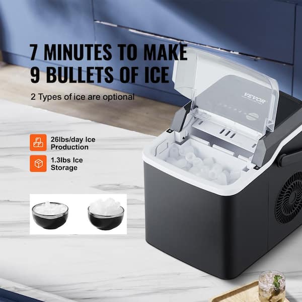 VEVOR Countertop Ice Maker 26 lb. / 24H Self-Cleaning Portable Ice Maker Ice  Machine with 2 Sizes Bullet Ice, Black ZDBTMSZB26LBSRXBCV1 - The Home Depot