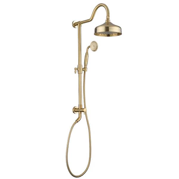 2-Spray 8 in. Round Rain Shower Head with Handheld Shower Head Dual Shower Combo in Brushed Gold (Valve Not Included)