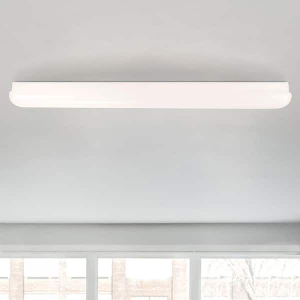 Cloud 48 in. Integrated LED White Contemporary Entryway Semi-Flush Mount with White Acrylic Shade