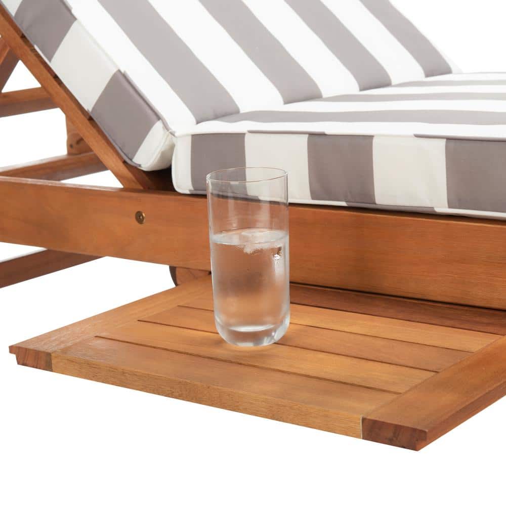 Transitional White Eucalyptus Outdoor Chaise Lounge with Cushions
