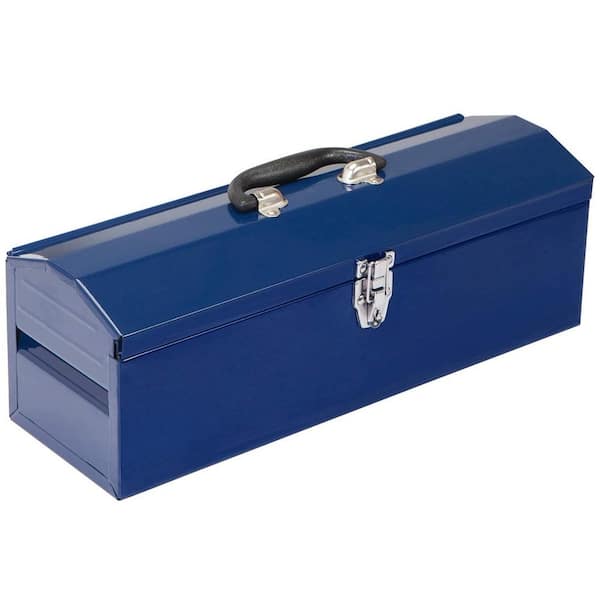 TCE 19.1 in. L x 6.1 in. W x 6.5 in. H, Hip Roof Style Portable Steel Tool Box with Metal Latch Closure, Blue