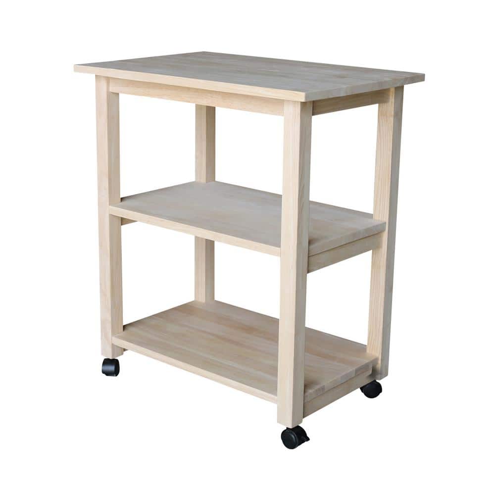 Unfinished Parawood Butcher Block Microwave Cart with Storage