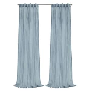 Paloma Blue Polyester Broomstick Crushed 52 in. W x 63 in. L Dual Header Indoor Sheer Curtain (Single Panel)