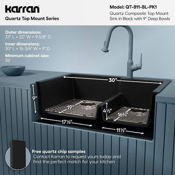 Karran QT-811 Quartz/Granite 33 in. Double Bowl 60/40 Top Mount