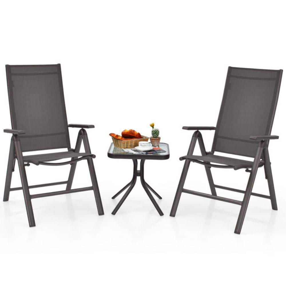 Gray Aluminum Folding Dining Chairs with Adjustable Reclining Backrest, Set of 2