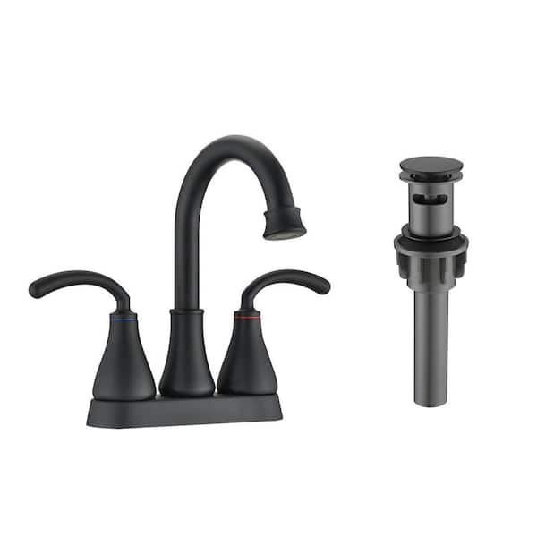 Miscool Cortney 4 in. Centerset Double Handle High-Arc Bathroom Faucet Combo Kit with Pop-up Drain Assembly in Matte Black