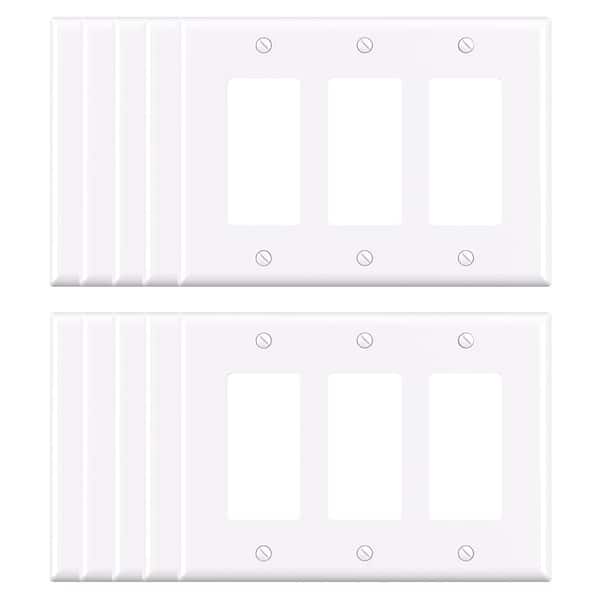 ELEGRP 3 Gang Midsize Decorator/Rocker Wall Plate, White (10-Pack)