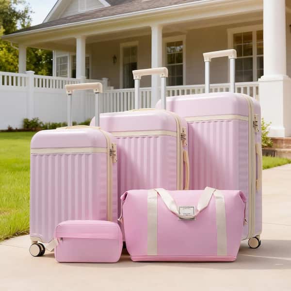 Merax 5 Bags 5-Piece Pink Expandable ABS Hardshell Luggage Set