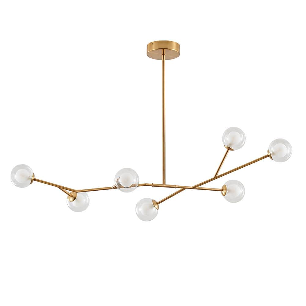 Brass and Crystal 7-Light Adjustable Chandelier