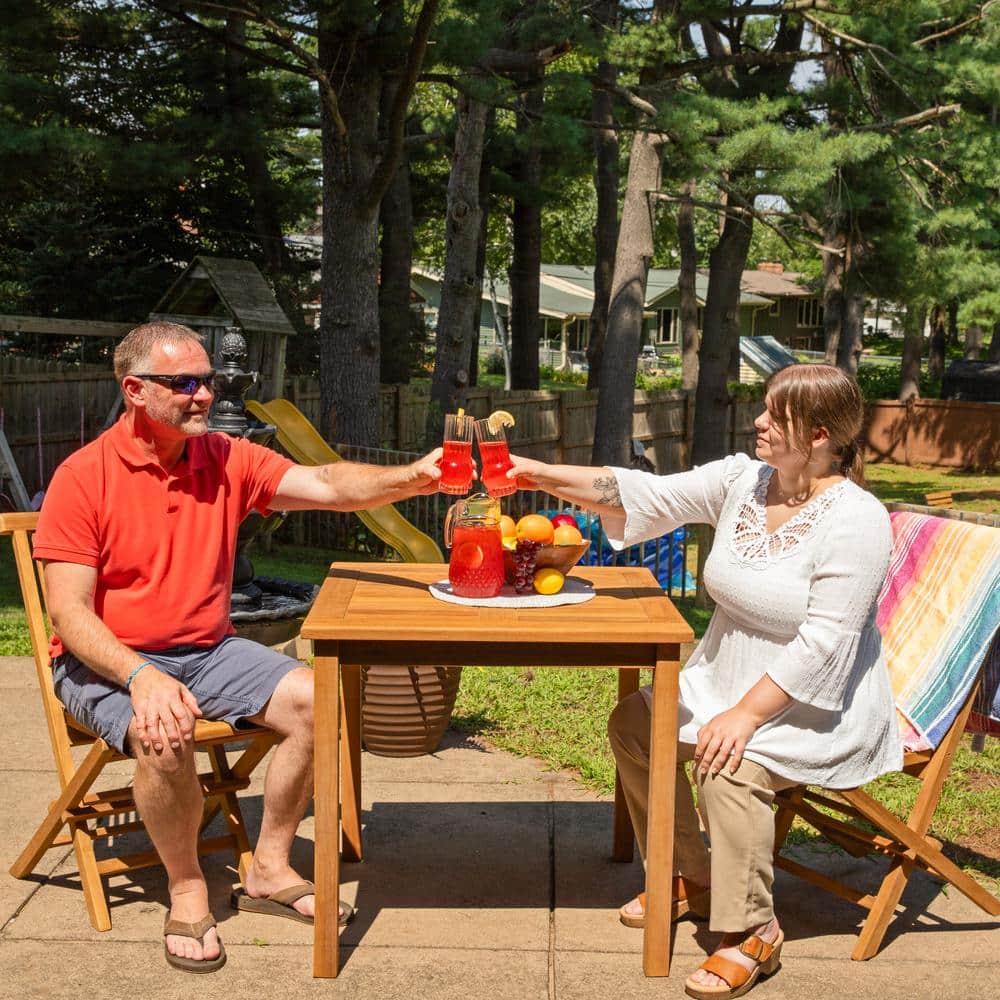 Sunnydaze Light Brown Teak Square Outdoor Dining Table