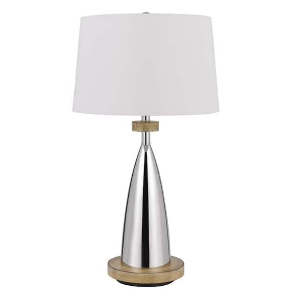 HomeRoots 31 in. Silver Metallic Metal Usb Table Lamp with White Empire Shade