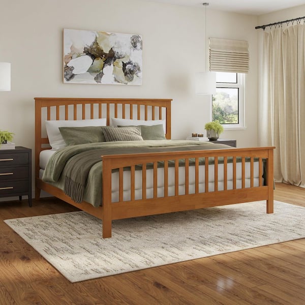 Brooklyn Light Toffee Natural Bronze Solid Wood Frame King Foundation Bed with Matching Footboard