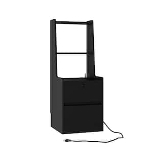 Black 2 Drawer Smart Nightstand with Night Light, Bedside Tables with Storage Cabinet for Bedroom