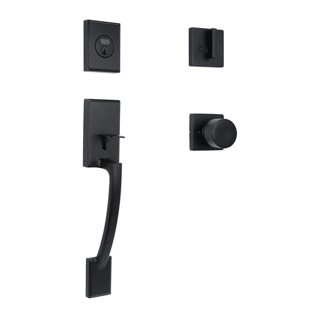 Merritt Matte Black Door Handleset with Ridgeway Interior Knob