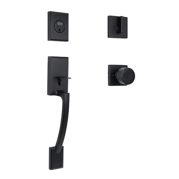 Merritt Matte Black Door Handleset with Ridgeway Interior Knob