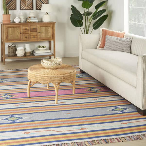 8 ft. x 10 ft. Ivory Southwestern Handmade With Fringe Area Rug