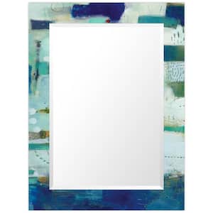 30 in. x 40 in. x 0.4 in. Crore Modern Rectangular Framed Beveled Mirror on Free Floating Printed Tempered Art Glass