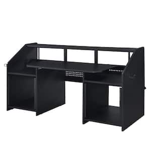 Annette 26 in. Rectangular Black Finish Metal Computer Desk with Keyboard Tray and Shelves