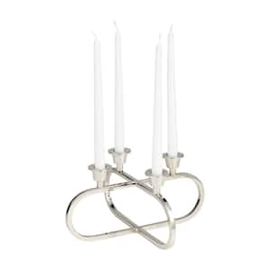 6 in. Silver Stainless Steel Overlapping Oval Geometric Candelabra