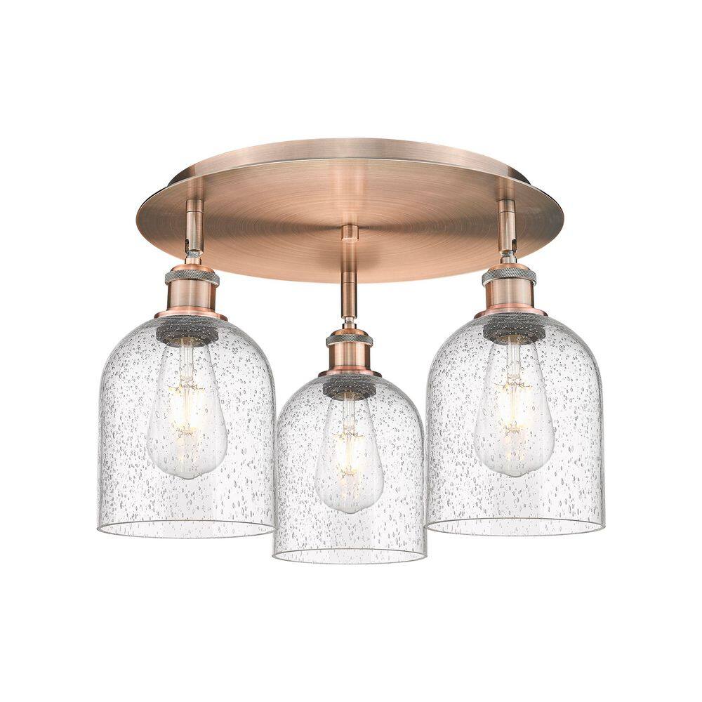 Bella 17.25 in. 3-Light Antique Copper Industrial Flush Mount with Seeded Glass Shade price history on PriceWatchPro