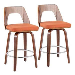 Trilogy 34.5 in. Counter Height Bar Stool in Orange Fabric and Walnut Wood (Set of 2)