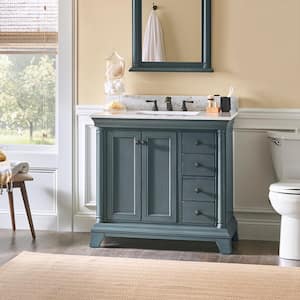 Strousse 31 in. W x 22 in. D Vanity in Distressed Blue Fog with Engineered Stone Top in Ice Diamond with White Sink