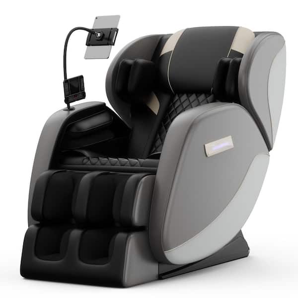 Cara Gray Faux Leather Reclining Full Body Massage Chair with Zero Gravity, Foot Rollers & Airbags, Heat, Bluetooth