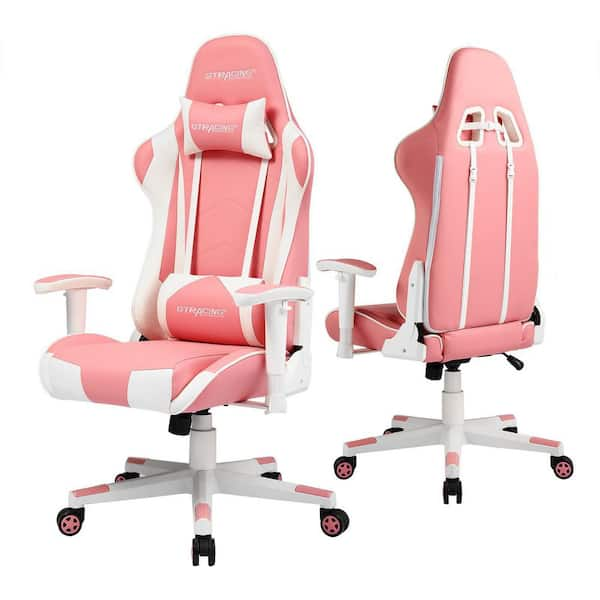 LUCKLIFE Gaming Chair with Footrest and Ergonomic Lumbar Massage Pillow,  Pink