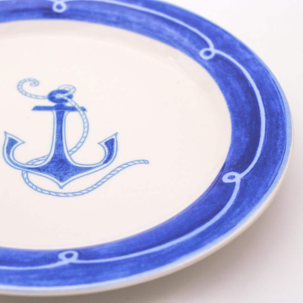 Nautical Blue and White Ceramic Salad Plates Set