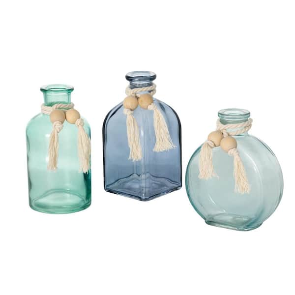 SULLIVANS 5", 4.5" & 5" Sea-Blue Glass Bud Vase Set of 3