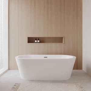 Mermaid 71 in. Acrylic Flatbottom Center Drain Soaking Tub in White