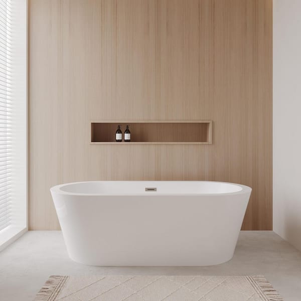 Wyndham Collection Mermaid 71 in. Acrylic Flatbottom Center Drain Soaking Tub in White