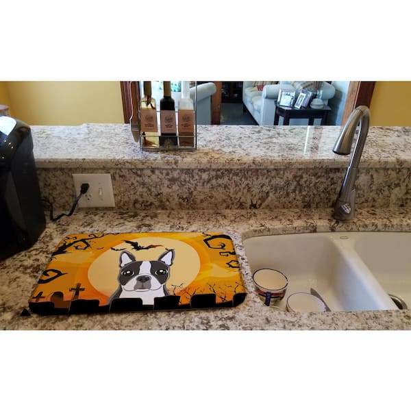 Caroline's Treasures 14 in. x 21 in. Multicolor Halloween Boston Terrier Dish Drying Mat