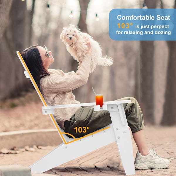 4-Piece Oversize Modern White Plastic Outdoor Patio Adirondack Chair with Folding Ottoman Set