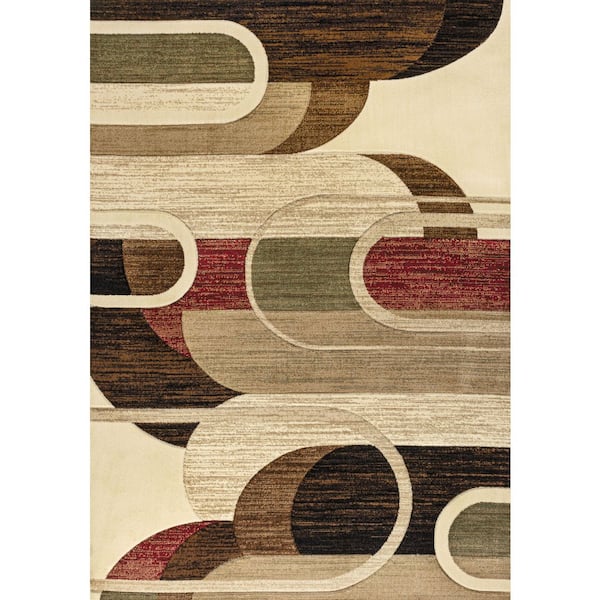 Tamara Retro Abstract Arches Cream/Brown/Red 5 ft. x 8 ft. Area Rug