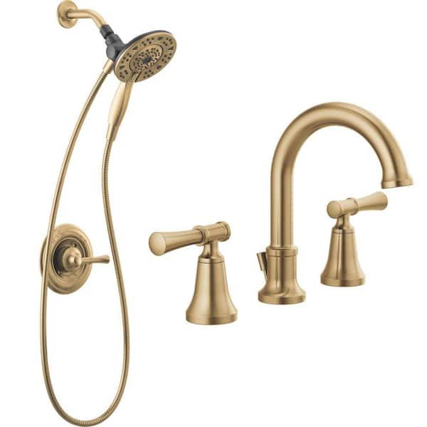Chamberlain 8 in. Widespread 2-Handle Bathroom Sink Faucet Bundle In2ition Shower Trim and Rough-In in Champagne Bronze