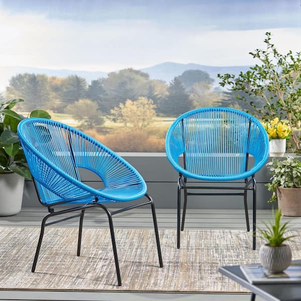 Blue Woven Rope Outdoor Lounge Chair Set of 2 All-Weather Patio