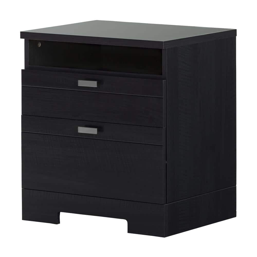 Black Onyx 2-Drawer Nightstand with Open Shelf